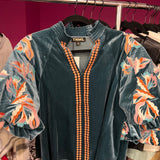 Velvet Embroidered Puff Sleeve Top