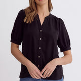 Solid V-Neck Button up Shirt