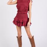 Gauze Pleated Ruffle Romper