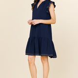 Contrast Stitch Tiered Babydoll Dress