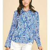 Blue Satin Print Blouse