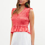 POPLIN SMOCKING PEPLUM TOP