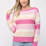 Pink Stripe Crew Neck Sweater