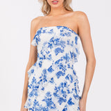 Print Power Mesh Ruffle Mini Dress