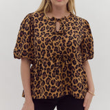 Leopard Bubble Sleeve Blouse