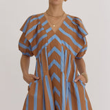 Mixed Line V-neck Mini Dress