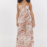 Bronze Palm Print Halter Jumpsuit