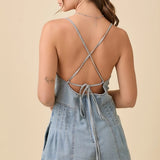 Denim Strap Tie Romper