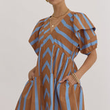 Mixed Line V-neck Mini Dress