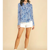 Blue Satin Print Blouse