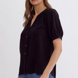 Solid V-Neck Button up Shirt