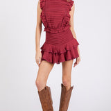 Gauze Pleated Ruffle Romper