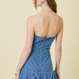 Denim Strapless Dress w/ Ruffles