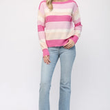 Pink Stripe Crew Neck Sweater