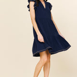 Contrast Stitch Tiered Babydoll Dress