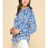 Blue Satin Print Blouse