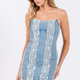 Stretch Denim with Lace Bandeau Mini Dress