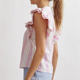 Textured Round Neck Button Up Top