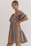 Mixed Line V-neck Mini Dress