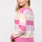 Pink Stripe Crew Neck Sweater