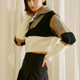 COLOR BLOCK ZIP SWEATER