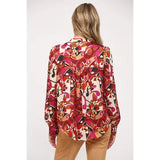 Abstract Print Button Down Blouse