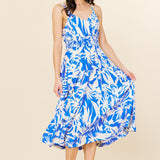 Printed Smocked Waist Midi Dress