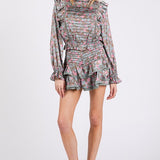 Woven Long Sleeve Ruffle Top/Skort Set