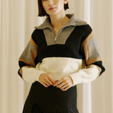 COLOR BLOCK ZIP SWEATER