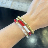 Red, Gold, and White Tube Beaded Bracelet