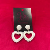 White Beaded Heart Earring