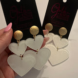 White Double Drop Heart Earrings