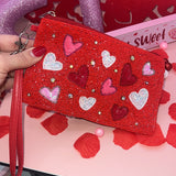 HEARTS BEADED POUCH