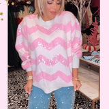 Striped Knit Sweater With Sequin
