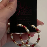 Red & White Beaded Hoop