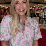 Floral Jacquard Puff Sleeve Top