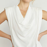 WHITE COWL NECK SLEEVELESS TOP