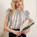 IVORY RUFFLED GEOMETRIC TOP