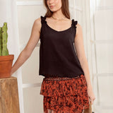 BLACK RUFFLE STRAP TOP