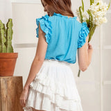 Aqua Ruffled Sleeve Top