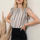 IVORY RUFFLED GEOMETRIC TOP