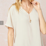 OATMEAL V NECK TOP