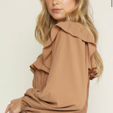 CAMEL LONG SLEEVE PEPLUM TOP
