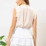 YELLOW STRIPED RUFFLED TOP