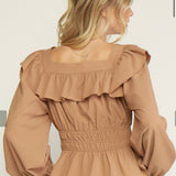 CAMEL LONG SLEEVE PEPLUM TOP