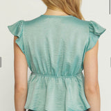 SATIN ALOE PEPLUM TOP