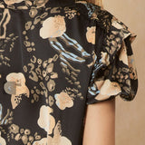 SATIN PRINT PUFF SLEEVE