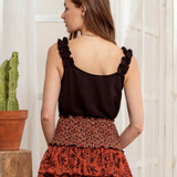 BLACK RUFFLE STRAP TOP