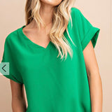 KELLY GREEN BASIC V NECK TOP