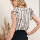 IVORY RUFFLED GEOMETRIC TOP